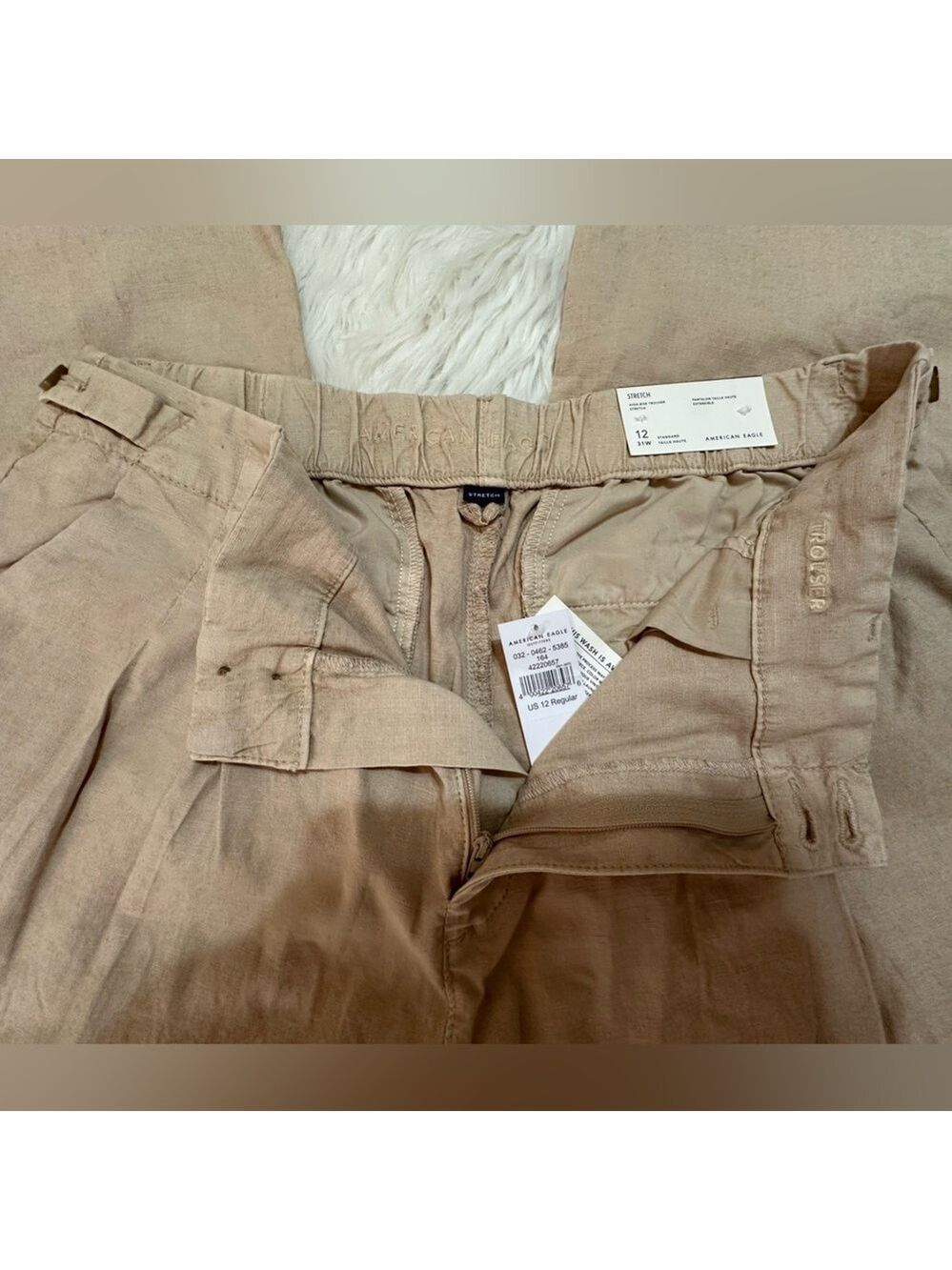 AMERICAN EAGLE HIGH RISE WIDE LEG STRETCH TROUSERS BEIGE WOMEN’S SIZE 12 - Picture 10 of 15